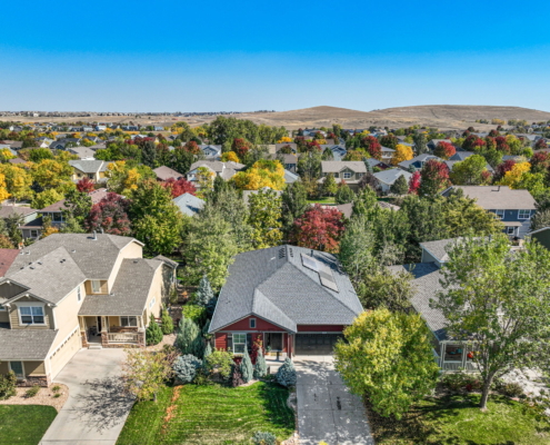 Aerial view of a Ranch Style Home in Erie Highlands